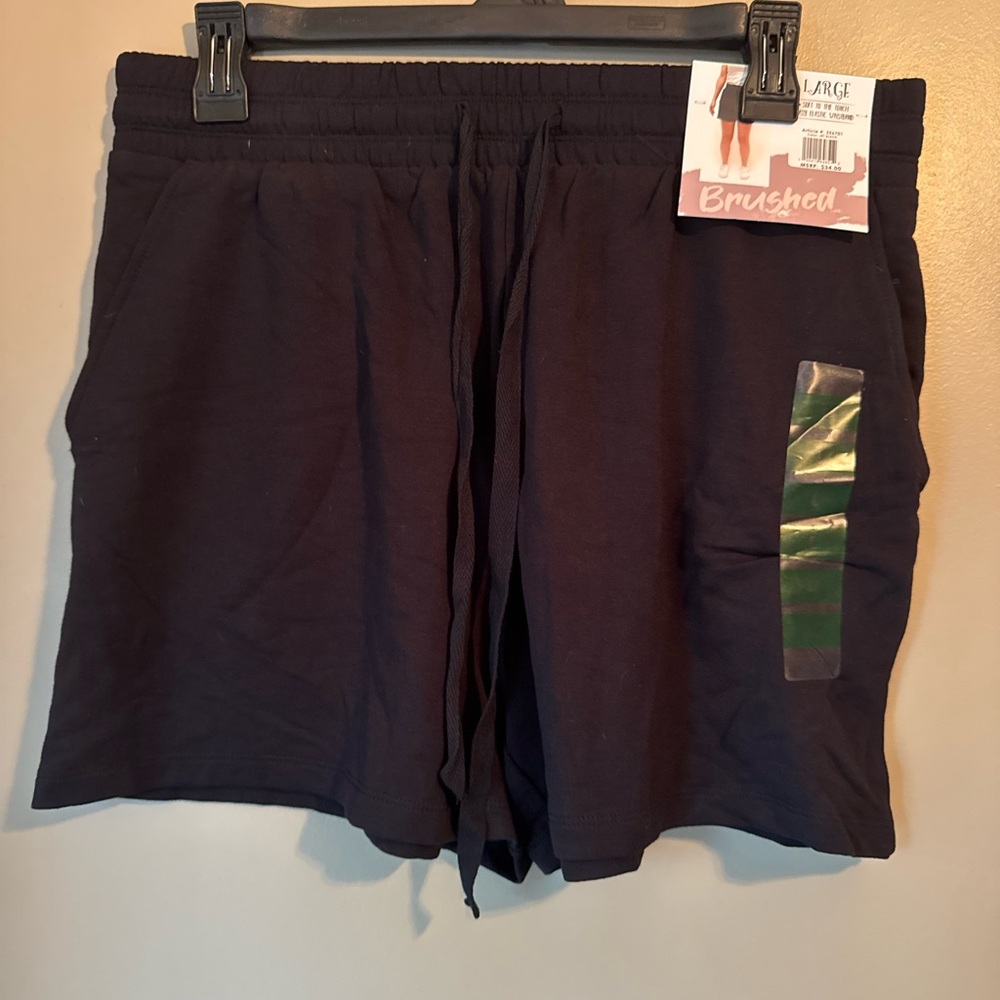 Brushed Black Elastic Waist Shorts